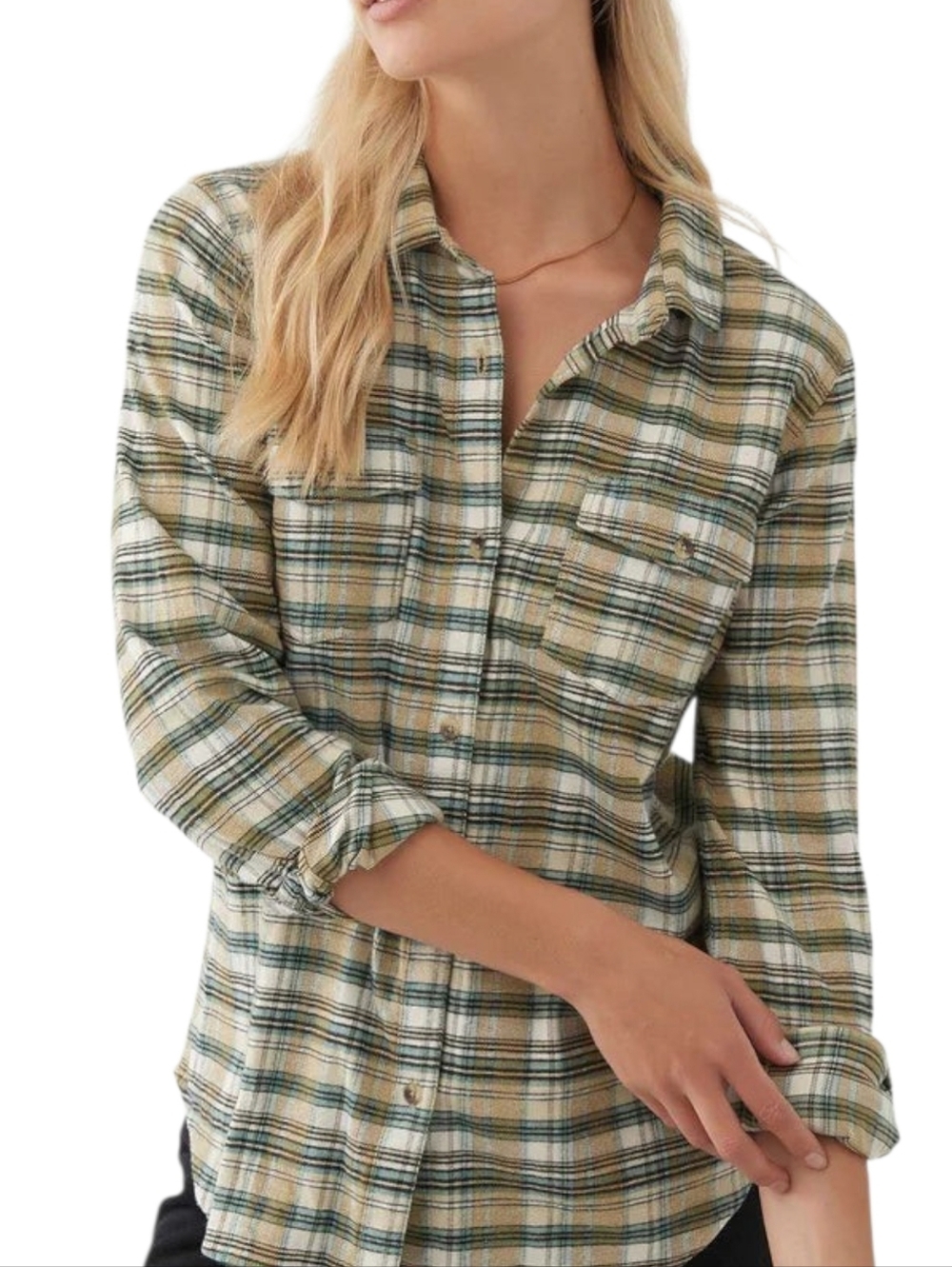O'NEILL Womens Classic Plaid Nash Flannel Button Down Long Sleeve Cotton Top S